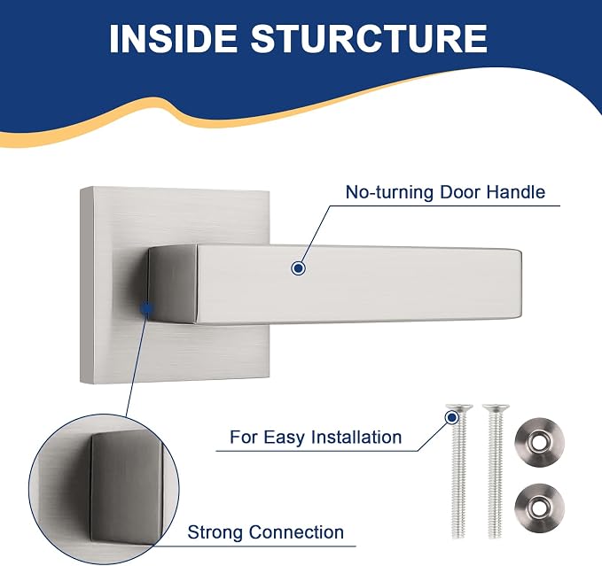 KNOBWELL 6 Pack Brushed Nickel Dummy Lever Inactive Door Handle Modern Square Interior Door Knobs for Pantry/Closet/Hallway(One Side)