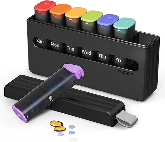 Weekly Pill Organizer 2 Times a Day - Am Pm Pill Box 7 Day, Large Twice Medicine Pill Case for Daily Medication, Vitamins, Fish Oils, Supplements Portable Week Pill Holder Container, Translucent Black