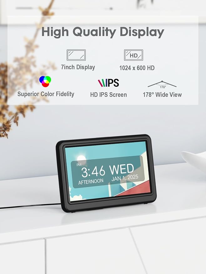 Dementia Clock for Seniors with Large Display & Daily Reminders | 12 Themes, 20 Custom Alarms, 18 Ringtones, Medication Reminders, Automatic Dimmer, Digital Calendar Display for Elderly Care