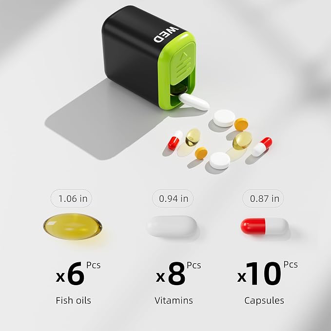 Restree Weekly Pill Organizer 7 Day, Large Capacity Pill Box with Reminder Indicator, Easy Slide Open Detachable Travel Pill Case for Vitamins Supplements & Daily Medications (Black)