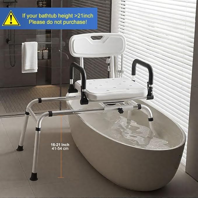 360° Sliding Shower Chair Tub Transfer with Swivel Seat, Height Adjustable, Pivoting Arms, 500 Lbs Capacity, for Elderly Disabled and Handicap for Bathtubs and Showers