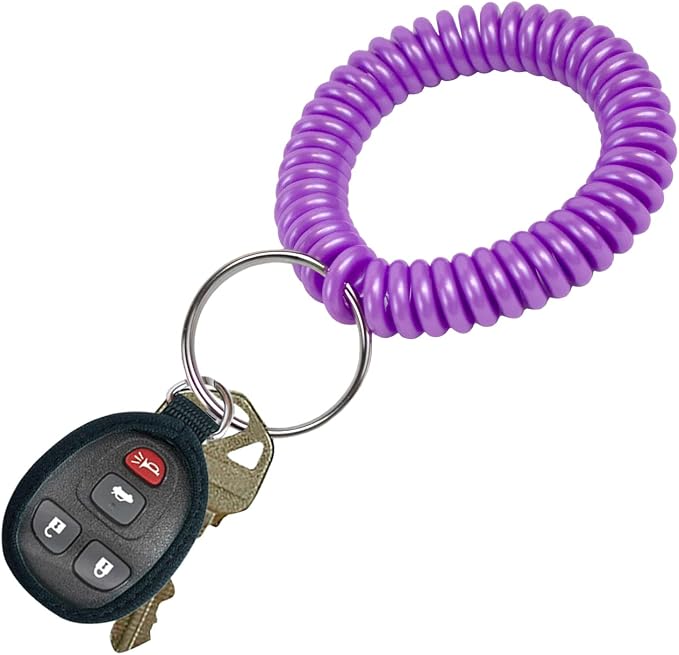 Lucky Line 2” Spiral Wrist Coil with Steel Key Ring, Flexible Wrist Band Key Chain Bracelet, Stretches to 12”, Purple 1 PK (410651)