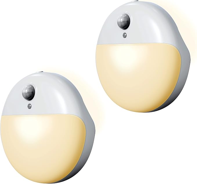 Small Motion Sensor Amber Night Light Battery Operated, Toilet Light | 2 Pack, 3 Modes, Dimmable 1-15lm, Dim Light Soft Glow, No Plug, Wireless Stick on Light for Bedroom, Sleep, Bathroom, Kids
