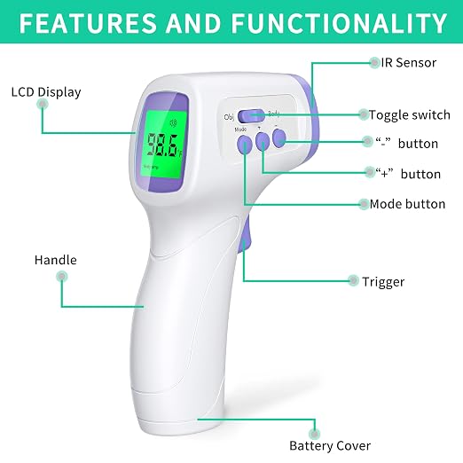 maguja Digital Touchless Forehead Thermometer for Adults Kids Home Use | Infrared Forehead Thermometer with 3 in 1 LCD Display Fever Alarm and Memory Function