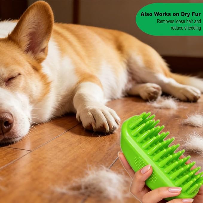 Rubber Curry Brush for Short Haired Dogs, Gentle Curry Comb with Long Pins, Use Wet as Bath Scrubber or Dry for Grooming Loose Hair