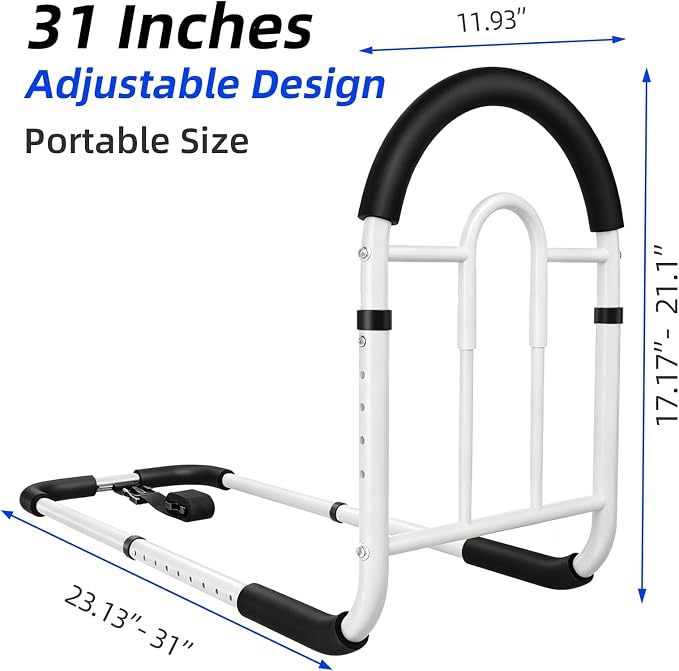 Bed Rails for Elderly Adults Safety - Adjustable Bed Assist Rail with Non-Slip Handle & Storage Pocket, 350LBS, Tool-Free, ASTM Compliant, Bed Cane for Seniors Fits King/Queen/Full/Twin Beds