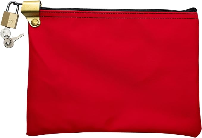 Medication Security Bag with Padlock, Red | Hood Security Bag, Included 2 Keys, Small Pill Bag, Travel Carry Pouch, Medicine Storage, Made in USA