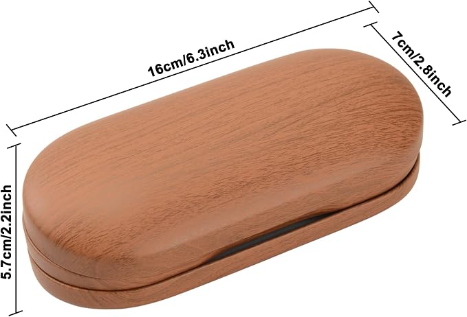 Muf 2 in 1 Contact Lens Case and Glasses Case, Double Sided Design with Mirror, Portable Travel Kit with Tweezer, Remover and Solution Bottle, Walnut Wood