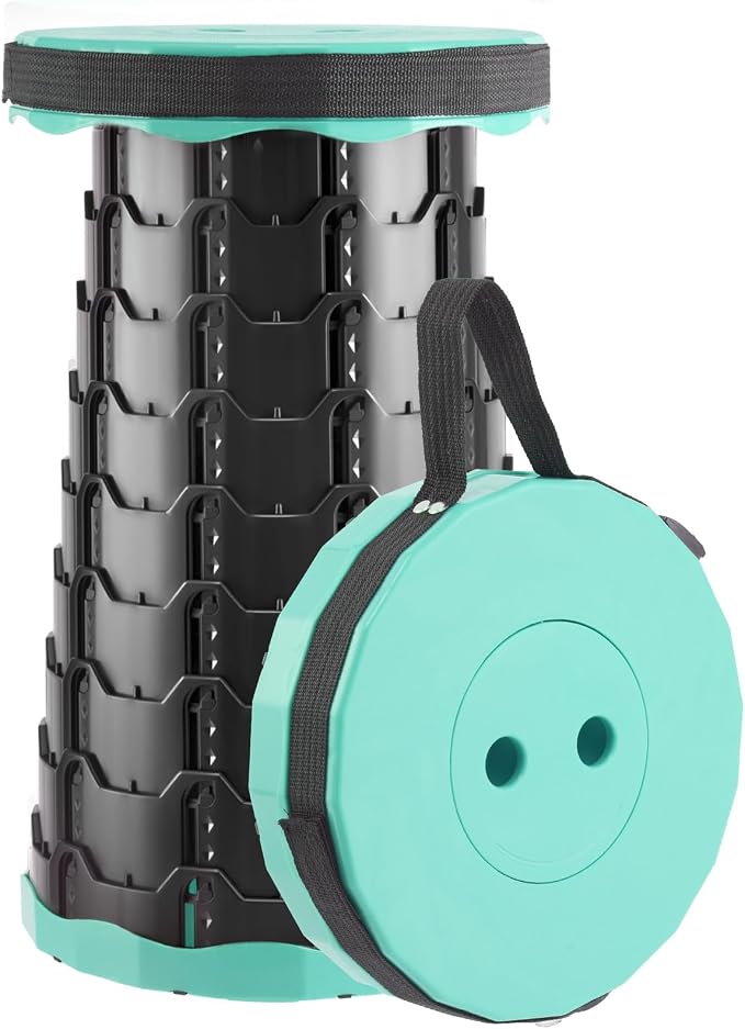 Collapsible Stool, Foldable Stool & Portable Collapsible Seat | Pop up stool extends from 2.4 to 17.5 in, with a 9.7 in seat, PP body and shoulder strap for adults, camping and travel.
