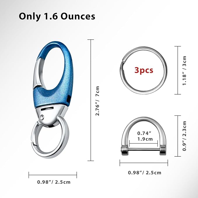 Keychain Quick Release Double Carabiner Clip with D Ring Key Rings, Unisex Belt Loop Key Holder for Home Car Keys