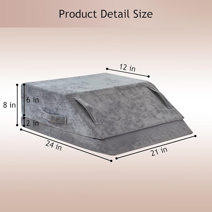 Wedge Pillow for Sleeping, Bed Wedge Pillow for After Surgery 2-Height Memory Foam Leg Elevation Pillow for Swelling Back Pain Relief Sciatica Knee Ankle Pain Bed Support Legs L 24"