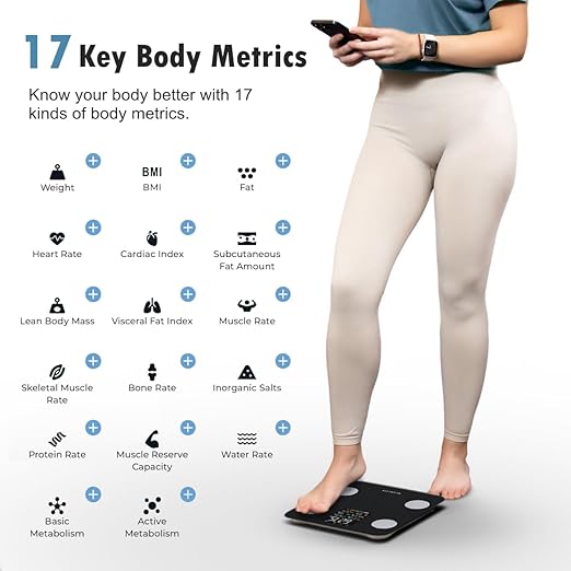 Smart Scale for Body Weight Scale with Body Fat BMI Muscle, NUTRI FIT Digital Bathroom Scale Bluetooth Composition Analysis Sync App, 17 Metrics High Accuracy for Weight Loss, 7-in-1 Large VA Display