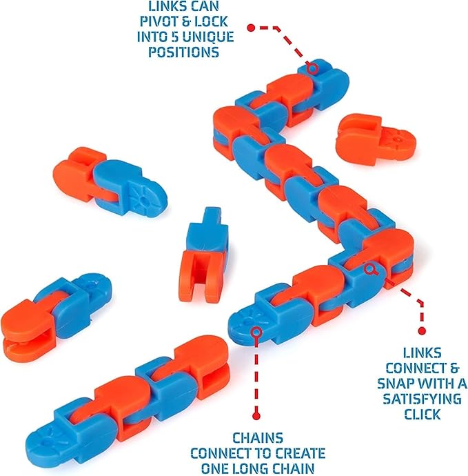 96pcs Random 24 Links Wacky Tracks Snap and Click Fidget Toys, Finger Sensory Toys, Snake Puzzles for Stress Relief, Party Bag Fillers, Random Color, Carnival Gift