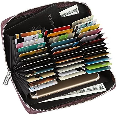 Women 36 Slots RFID Blocking Card Holder Large Long Leather Zipper Organizer Accordion Wallet,Coffee