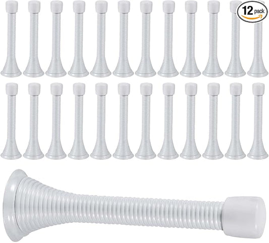 KISEER 24 Pack Spring Door Stops 3 1/4 Inch Flexible Heavy Duty Spring Door Stopper with RustProof Screw Rubber Bumper Tips (White)