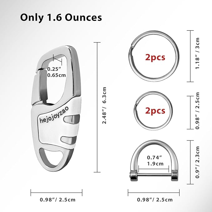 Keychain Carabiner Clip,Heavy Duty Belt Loop Car Key Ring Holder | Durable metal build, mens EDC accessory, 4 key rings, secure locking D-ring, fits belt loops, holds home, car key fobs