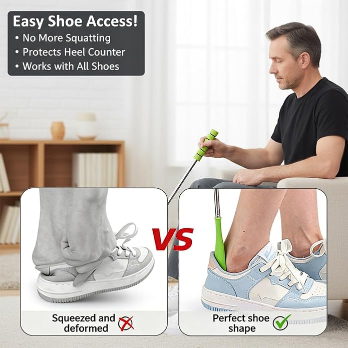 Shoe Horn Long Handle - 4 Pcs Telescopic Stainless Steel Shoe Horns 12-28 Inch,Adjustable Extra Long Shoe Horn for Seniors,Adults,Pregnant Women,Lightweight Ergonomic Boot Horn for Easy Shoe&Boot Wear