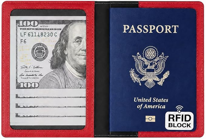 Ciana RFID Passport Holder for Travel – PU Leather Passport Cover and Card Holder for Men & Women – Slim Passport Holder with Card Protector Slot, Travel Must Haves (Red)