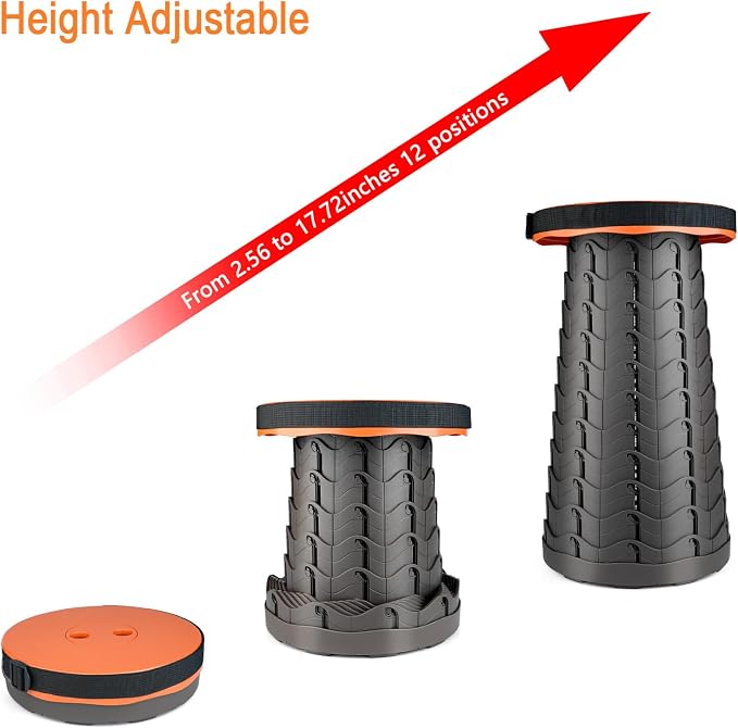 Upgraded Folding Stool Lightweight Yet More Sturdy with Load Capacity 400lbs Portable Collapsible Stool for Camping Fishing Hiking BBQ (Orange)
