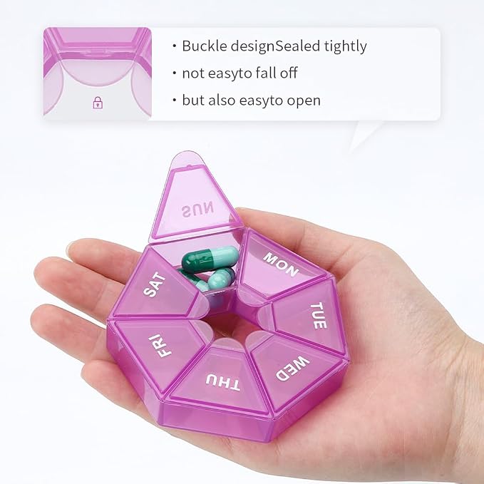Pill Organizer, 2 Pack Pill Box, Small Medicine Organizer 1 Time a Day, Weekly Case, Pills Container, Pills Holder, Daily Medicine Organizers Travel 7 Day(Purple)