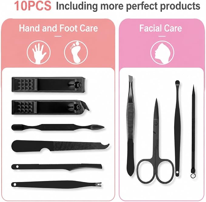 OKOMER Nail Clipper Set - Professional Manicure Set 10 PCS Stainless Steel Nail Kit with Travel Case, Nail Clippers Set Gift for Men Women