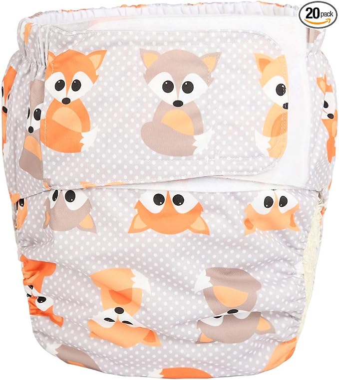 Adult Cloth Diaper Nappy Reusable Washable for Disability Hook and Loop (Baby Fox (Large 26in to 50in))
