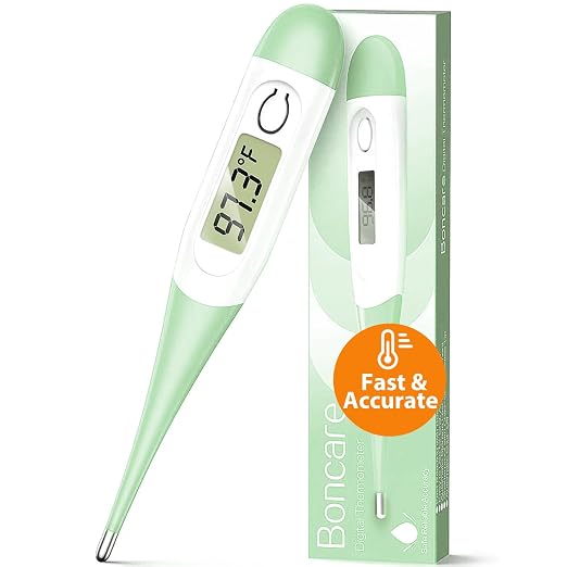 Boncare Digital Thermometer for Adults, Kids & Babies, Light Green | Accurate & Safe Oral and Rectal Thermometer with 10-Second Reading and Fever Alarm
