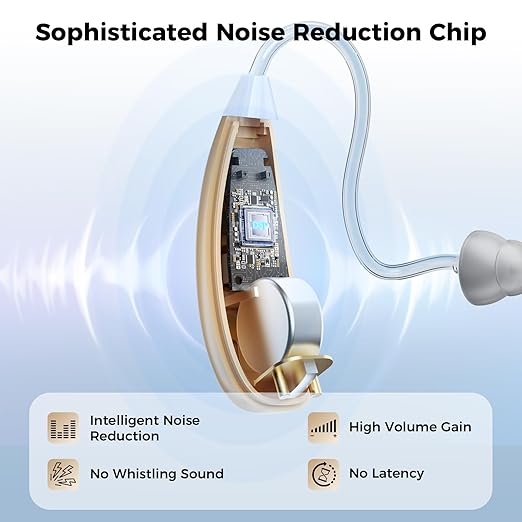 OTC Hearing Aids for Seniors & Adults - Rechargeable, 25+ Hour Battery Life, Advanced Noise Cancellation, 5-Level Volume & Memory, Clear Sound, Comfort-Fit, LED Display (Black)
