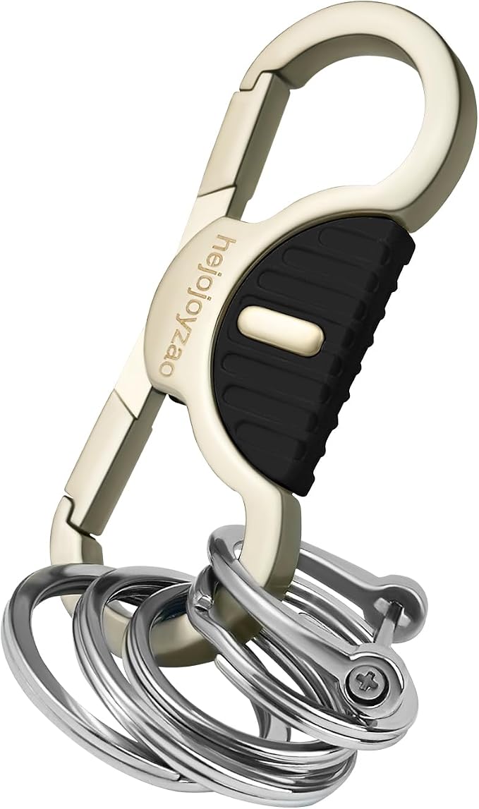 Keychain Quick Release Double Carabiner Clip with D Ring Key Rings, Unisex Belt Loop Key Holder for Home Car Keys