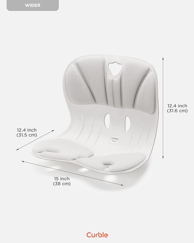 curble Wider 2 Pack – Ergonomic Desk Chair Seat Cushion, Everyday Passive Posture Trainer for Work from Home, Office & Car, Breathable Lumbar Support (Grey)