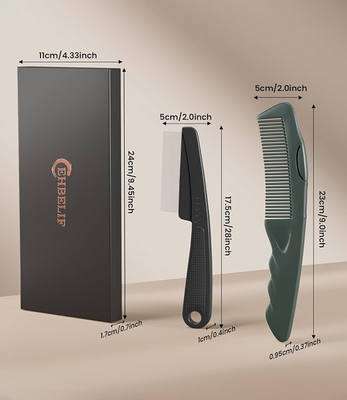 Dandruff Comb Removal 2PC Hollow Fine Tooth Scalp Detox Hair Care Tool | Upgraded Stainless Steel Teeth, with Gift Box, Build up Flake, Self Cleaning, Button-Release Design, for Women Men Kid, Green