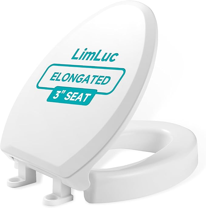 Raised Toilet Seat Riser Elongated, 3 Inches Elevated for Seniors | White, Elevated Toilet Seat, Slow Close, Non-slip, 770lbs Heavy Duty, Fit for Elongated Toilet Bowl