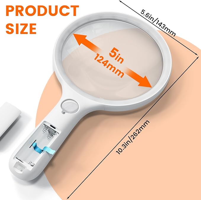 Magnifying Glass with Light Large 5" Lens, Handheld Illuminated Lighted Magnifier 24LED 1UV Light for Seniors, Reading, Coins, Jewelry, Close Work