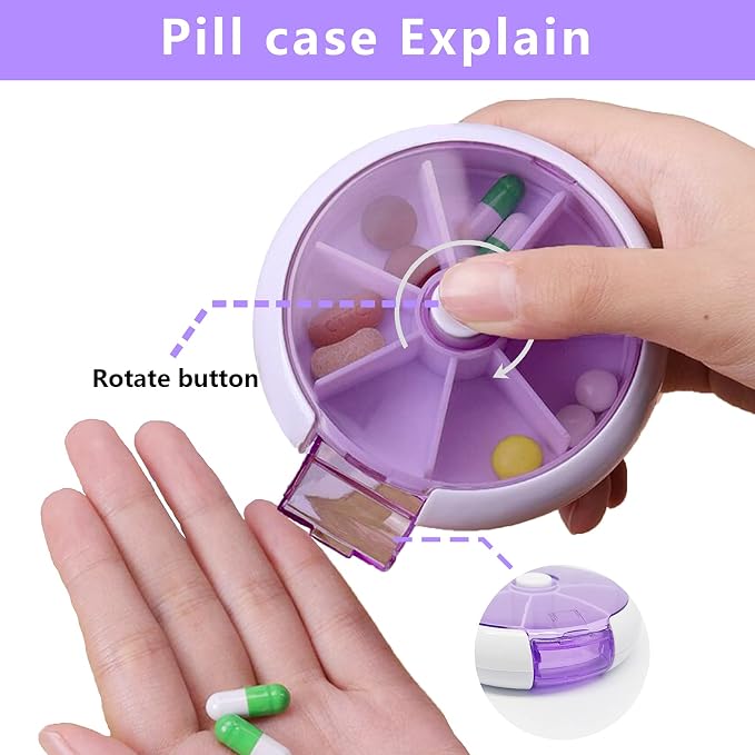Pill Cases Weekly INVODA Pill Organizer 7 Day 3 Times Medicine Pill Dispenser Push Button Rotate Pill Planner with 7 Compartments