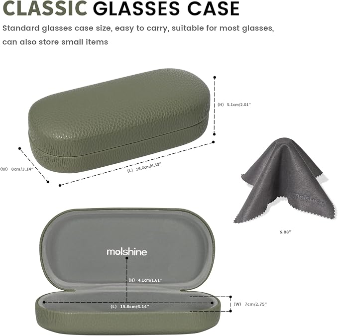 molshine Hard Shell Leather Sunglasses Case,Classic Large Glasses Case for Women Men,Sunglass Eyeglasses