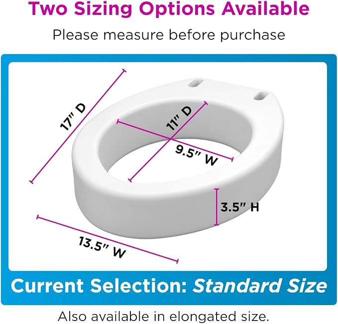 NOVA Raised Toilet Seat for Seniors & Post-Surgery Recovery – Standard Bolt-On Under-Seat Design Uses Existing Toilet Seat & Lid, 3.5” Elevation, 300 lb Capacity, Durable Plastic, Easy Install