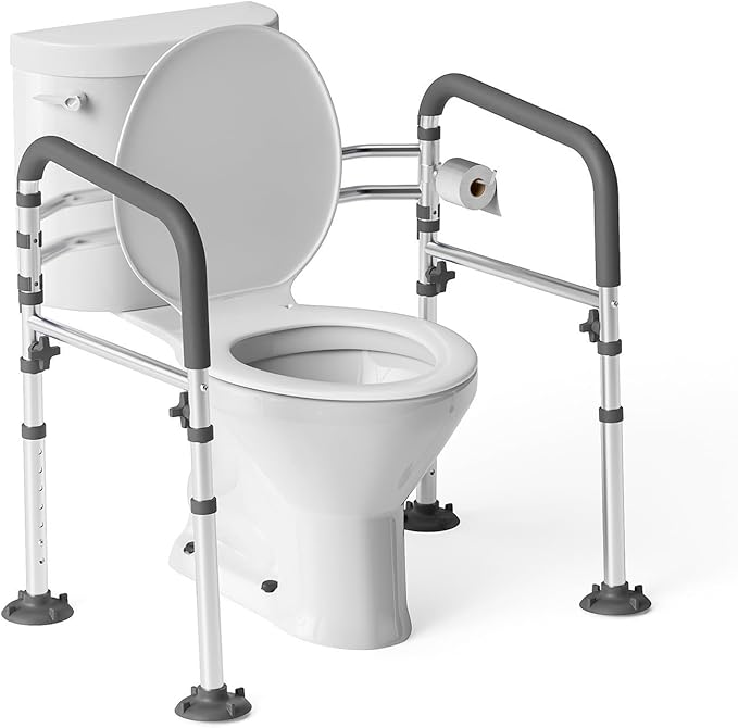 Toilet Safety Rails,Height-Adjustable Toilet Frame Width-Adjustable Toilet Handles Foldable Toilet Rail Provides Support for Seniors ， Pregnant ，Disabled （Gray）