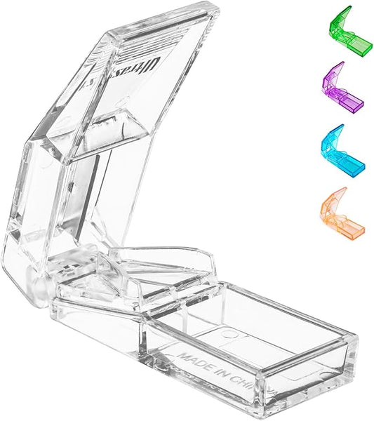 Ultrassist Pill Cutter and Splitter for Cutting Small or Large Pills, Accurate Medicine Splitter with Stainless Steel Blade, Transparent Vitamins Slicer Assorted Colors