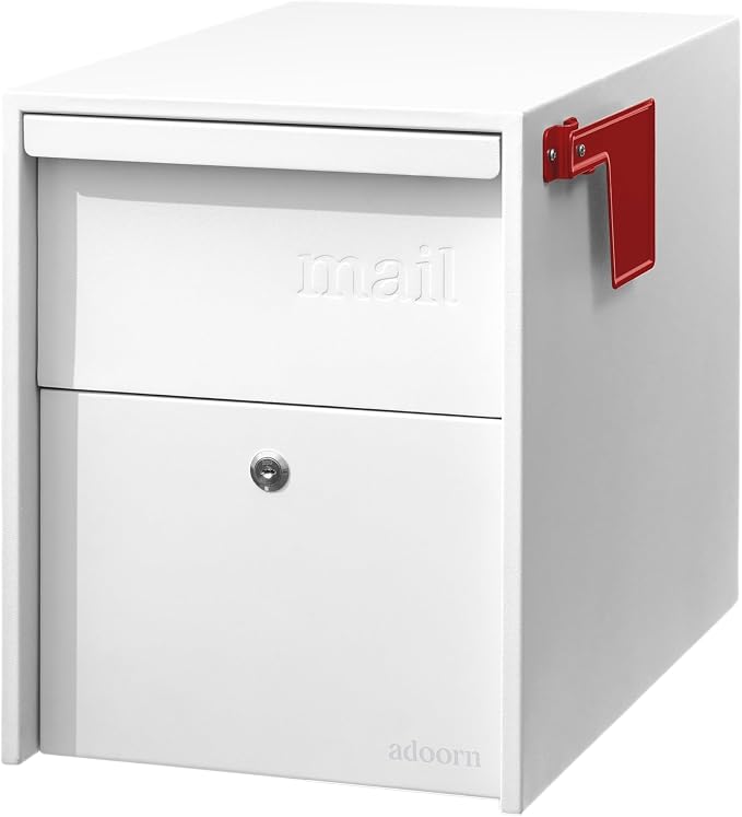 Adoorn Lockable Post Mount Mailboxes for Outside - Large Anti-Theft Locking Mailbox for Packages and Letters - Weatherproof Construction - Durable Steel - 15.5" H x 12" W x 18.5" D - White