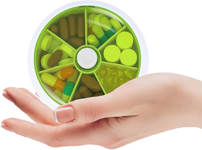 Pill Cases Weekly INVODA Pill Organizer 7 Day 3 Times Medicine Pill Dispenser Push Button Rotate Pill Planner with 7 Compartments