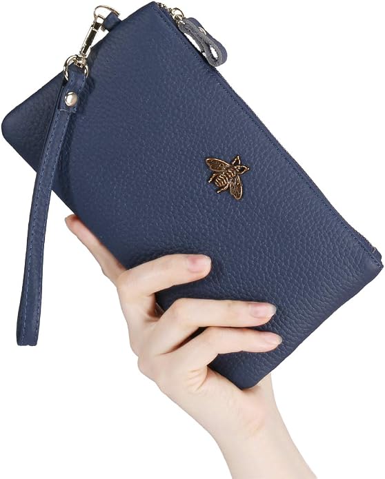 imeetu Wristlet Wallets for Women, Wristlet Clutch Purse, Phone Wallet | Genuine Leathe Wallet Women, Lightweight Water-resistant Long Wallet with Wrist Strap, Zip Coin Pocket, Gift Box, Bee Decor