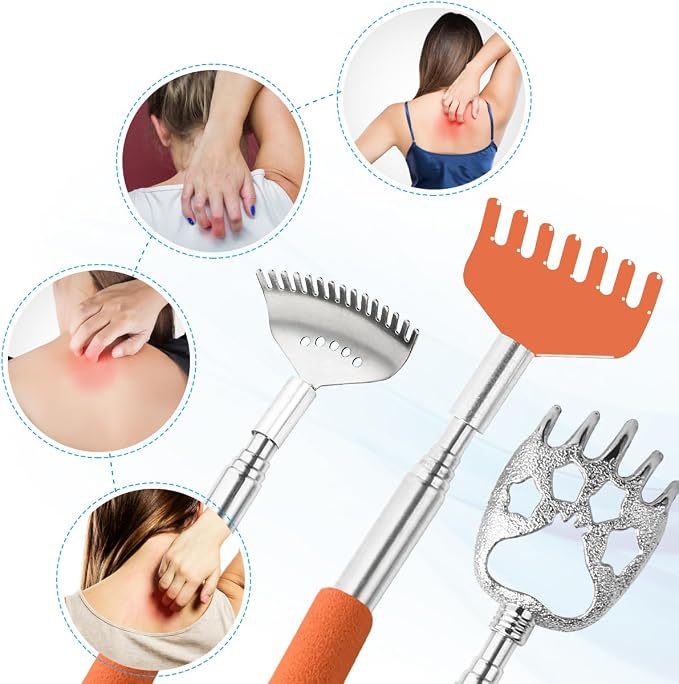 Yeipis 3 Pack Different Back Scratcher,Metal Portable Telescoping Back scratchers with Beautiful Box Great Stocking Stuffers for Men Women Kids Adults（Orange）