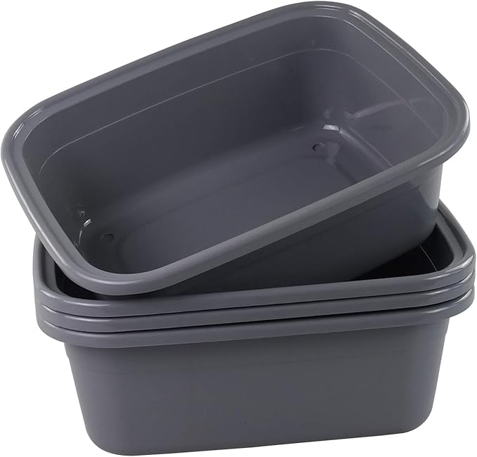Begale 16 Quart Rectangular Plastic Wash Basins, 4-Pack Dish Pan, Gray