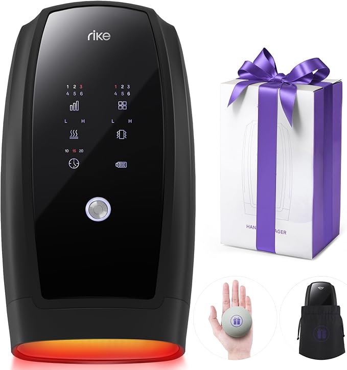 RIKE Hand Massager, 6 Modes 6 Intensities Hand Massager with Heat and Compression Arthritis and Carpal Tunnel, Christmas Gifts for Women,White Elephant Gifts for Adults (Black)