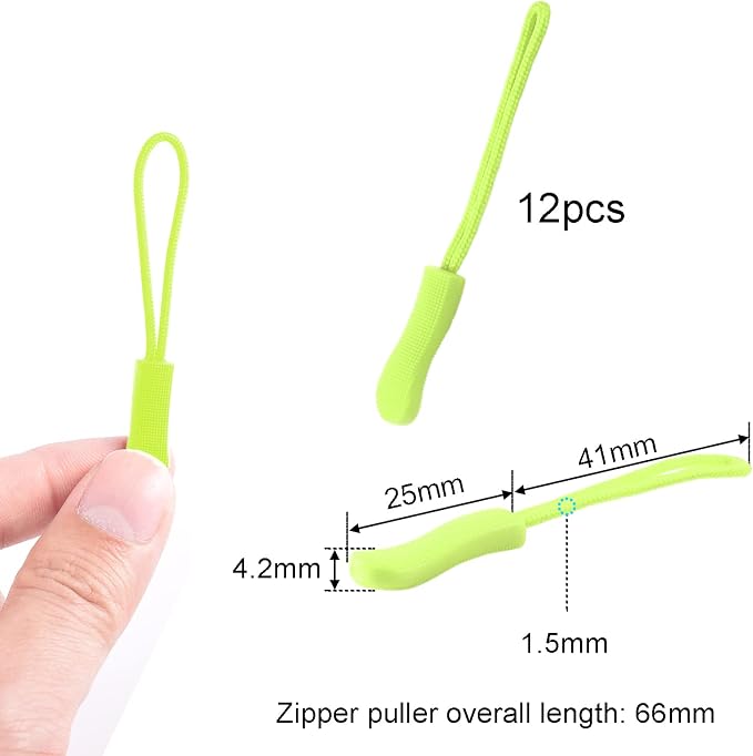 CooBigo 12Pack Zipper Pull Replacement, Golf Bag Zipper Pull Replacement Tab for Backpack, Jackets, Pants, Boots, Coats, Luggage - Neon Green(Universal Extender)
