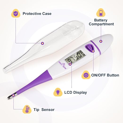 Easy@Home Basal Body Thermometer: BBT for Fertility Prediction with Memory Recall- Accurate Digital Basal Thermometer for Temperature Monitoring with Premom App - EBT-018 | Precise 1/100th Degree Tracking. Flexible Waterproof Tip & Memory Recall. Auto ...