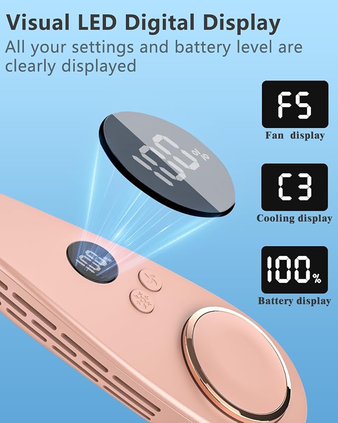 Neck Fan that Blow Cold Air with Cooling Plate, Recharable 5500mAh Battery Powered, Potable Silent Mini Neck Air Conditioner, Cordless Leafless Quiet Face Fans for Kid Adults Travel Work Sports, Pink