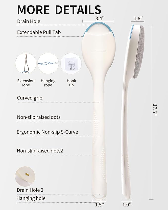 BUBBLEDANCE® Exfoliating Back Scrubber with Extendable Long Handle (17.5"~31.9") | Deep Cleansing Body Scrubber for Oily & Rough Skin | Upgraded Shower Towel & Washcloth to Prevent Back Acne