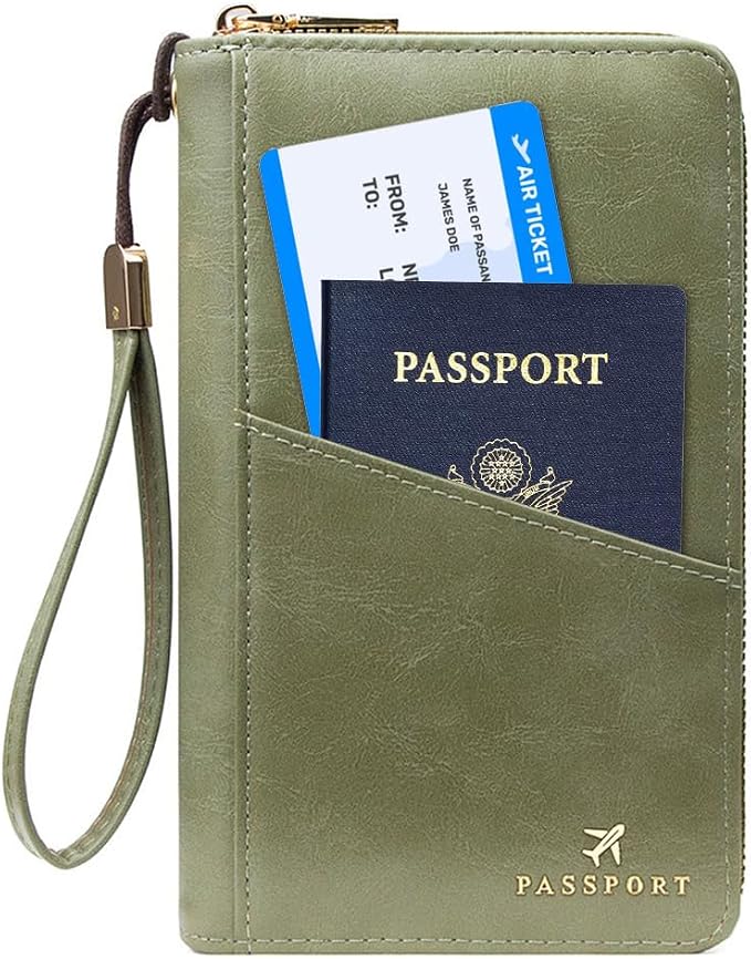 Family Passport Holder for Travel Women and Men RFID Passport Holder with Zipper Passport Case Passport cover Passport Wallet Travel Essentials and Accessories(1-2, Olive)