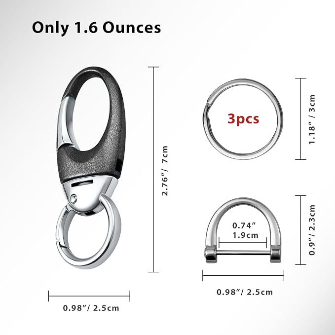 Keychain Quick Release Double Carabiner Clip with D Ring Key Rings, Unisex Belt Loop Key Holder for Home Car Keys